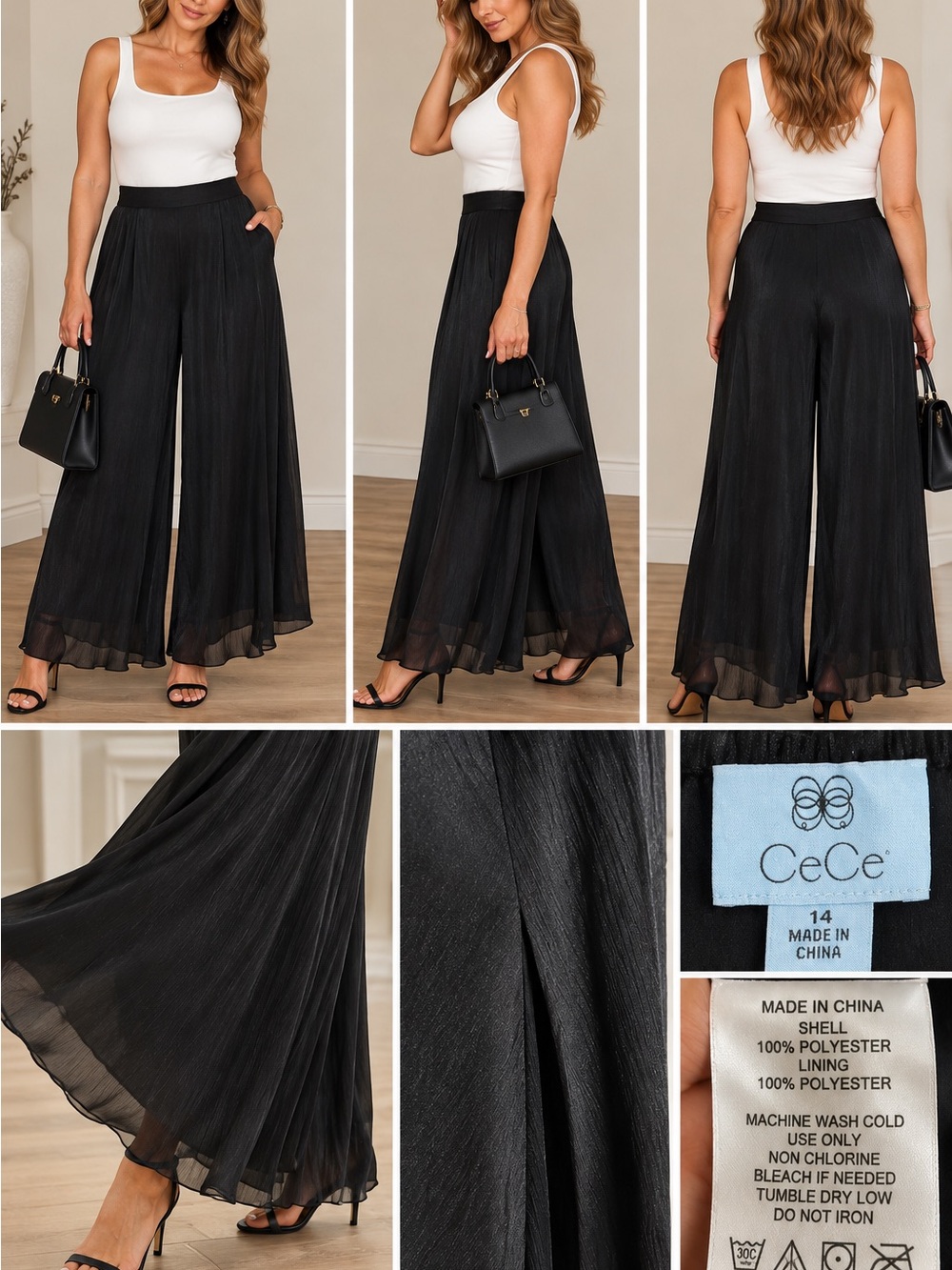 CeCe Black Wide-Leg Palazzo pants